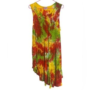 vintage‎ tie-dye floral asymmetric tunic/coverup sz OS